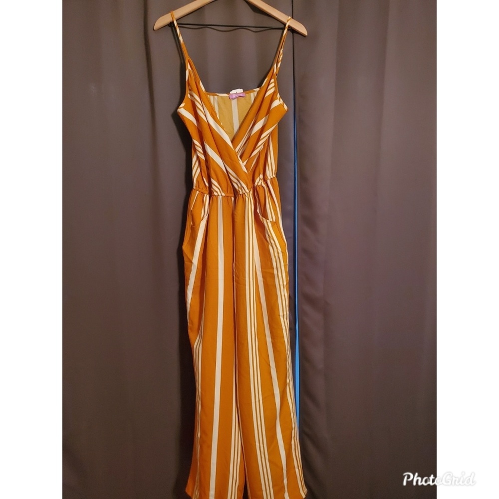 Orange and White Stripe Spaghetti Strap Jumpsuit